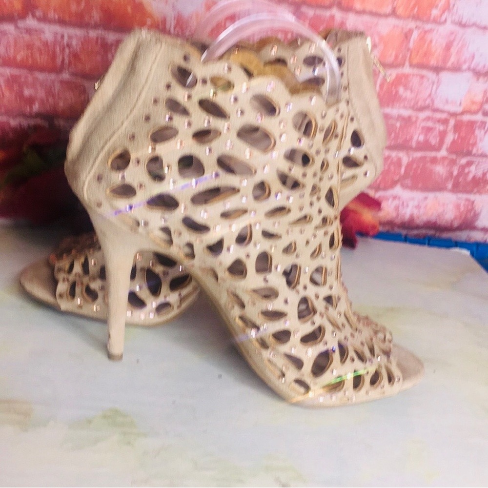 Zigi Soho Duran Caged Tan Heels with Rhinestone Embellishments - Picture 9 of 14